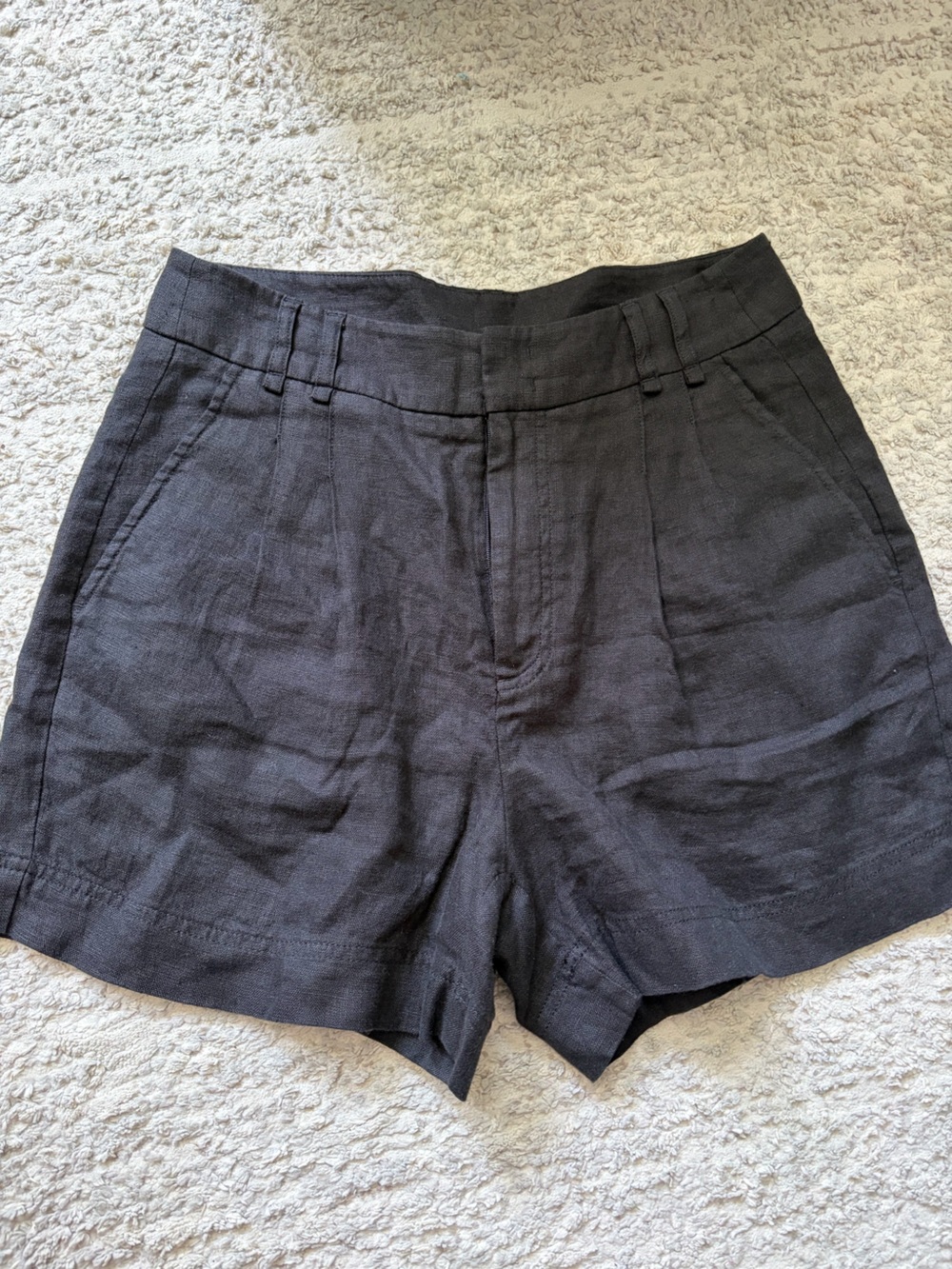 Free People Black High-Waist Tailored Linen Shorts 4” inseam